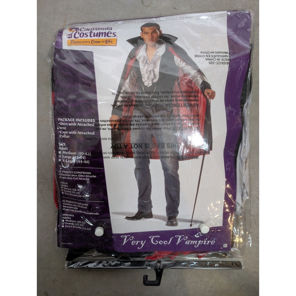NEW California Costumes Very Cool Vampire Men's Large Black Red Gothic